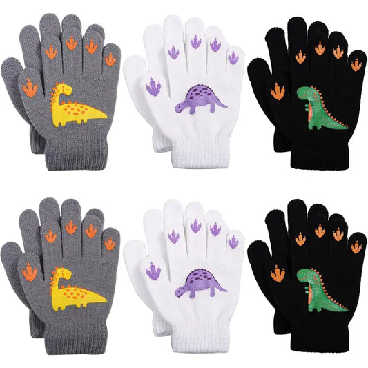 X-GLV02  6 Pairs Kids Warm Magic Gloves Winter Stretchy Knit Gloves for Boys Girls